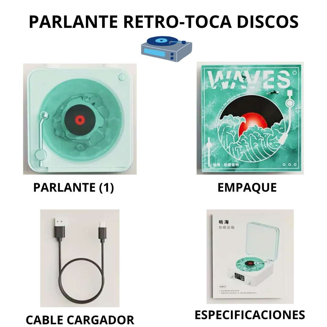 Parlante Retro Inalámbrico - Toca discos